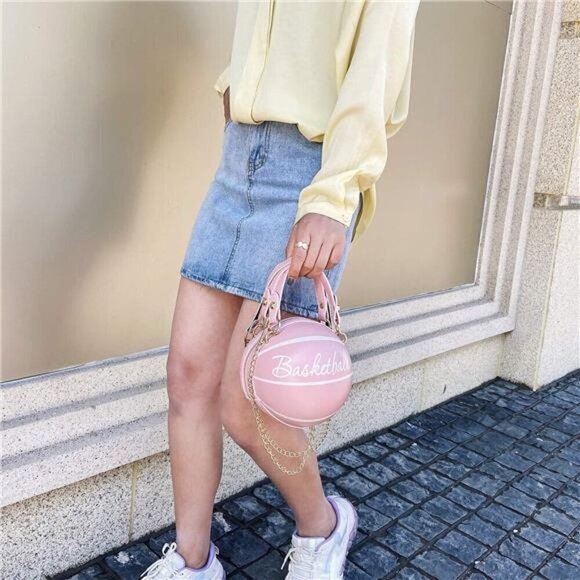 Basketball Shaped Purse Bag Tote Mini Cross Body Messenger Women with Strap - Picture 6 of 7